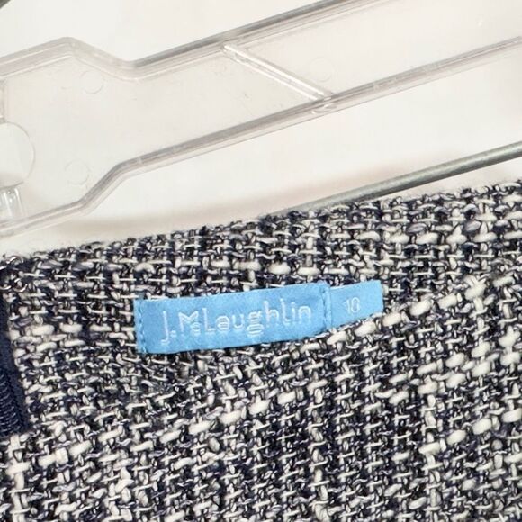 J McLaughlin Size 10 Skirt Tweed Blue White Fringe Lined Back Zip Career 431 - Picture 9 of 10